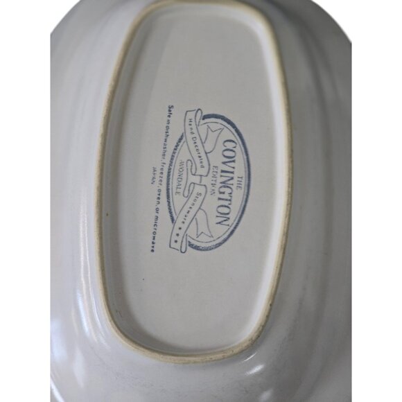 Oval Serving Bowl 10" The Covington Avondale Vintage Stoneware White & Blue Scal - Picture 4 of 5